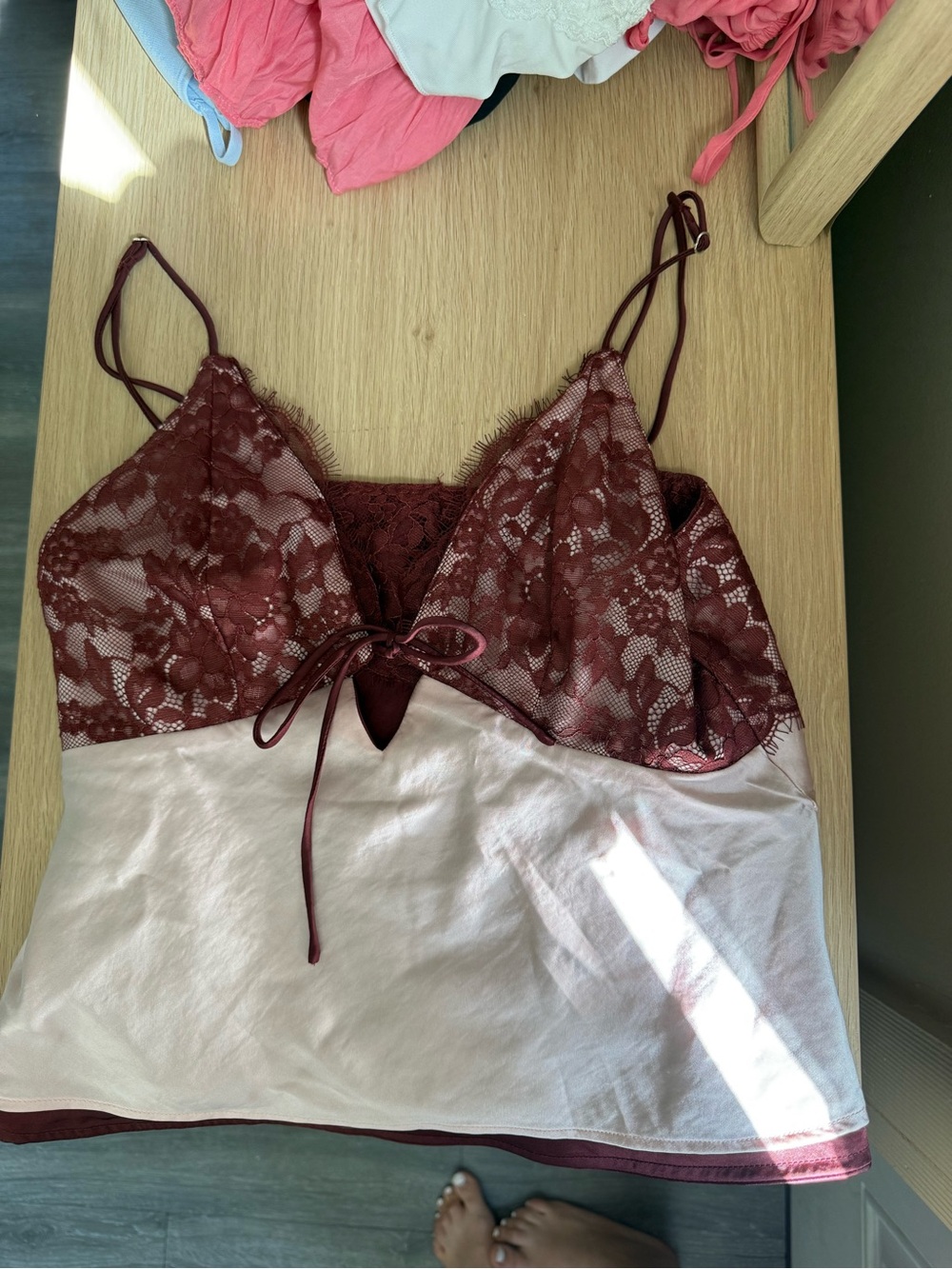 Abercrombie & Fitch Reversible Burgundy Lace and Light Pink Camisole